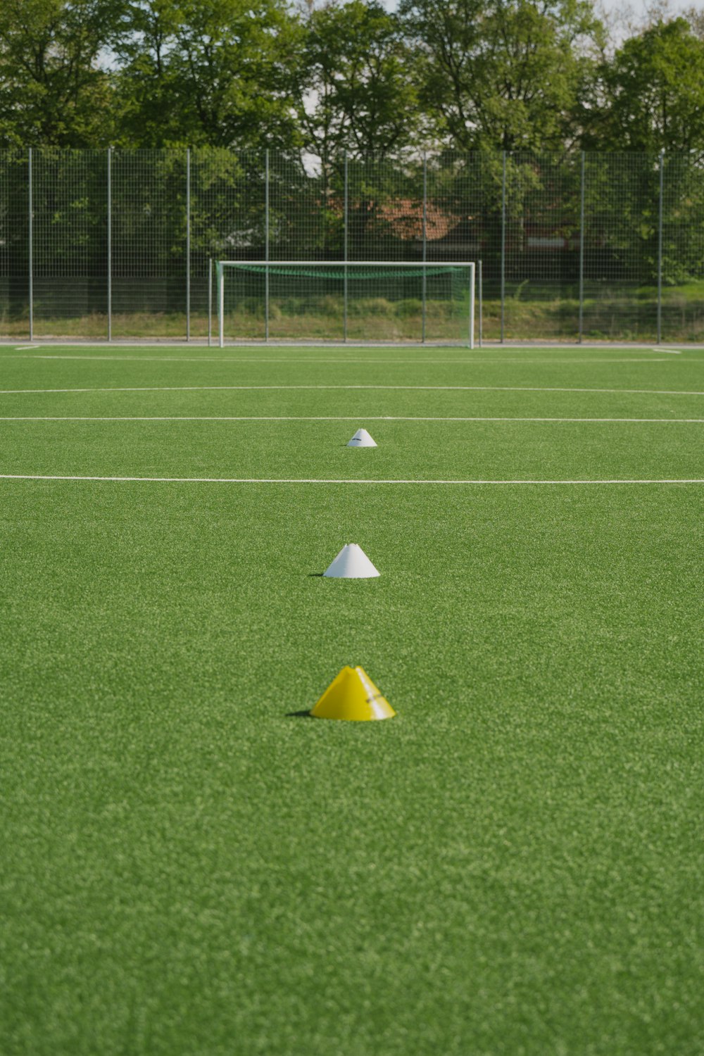 a group of objects on a grass field