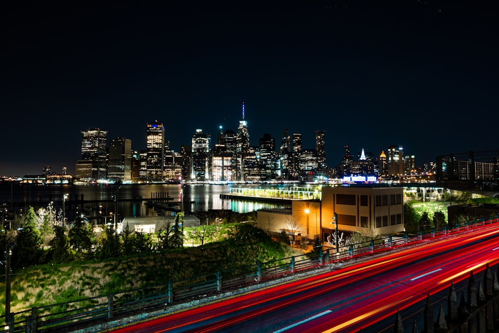 a city skyline at night