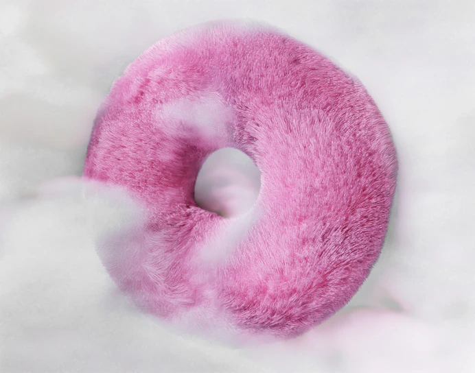 Close-up of a pastel pink squishy dumpling with a smiling face, soft and inviting texture.