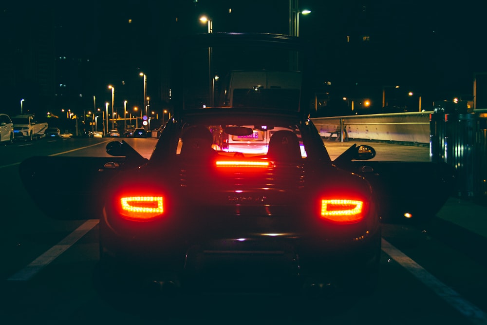 a race car on a race track at night