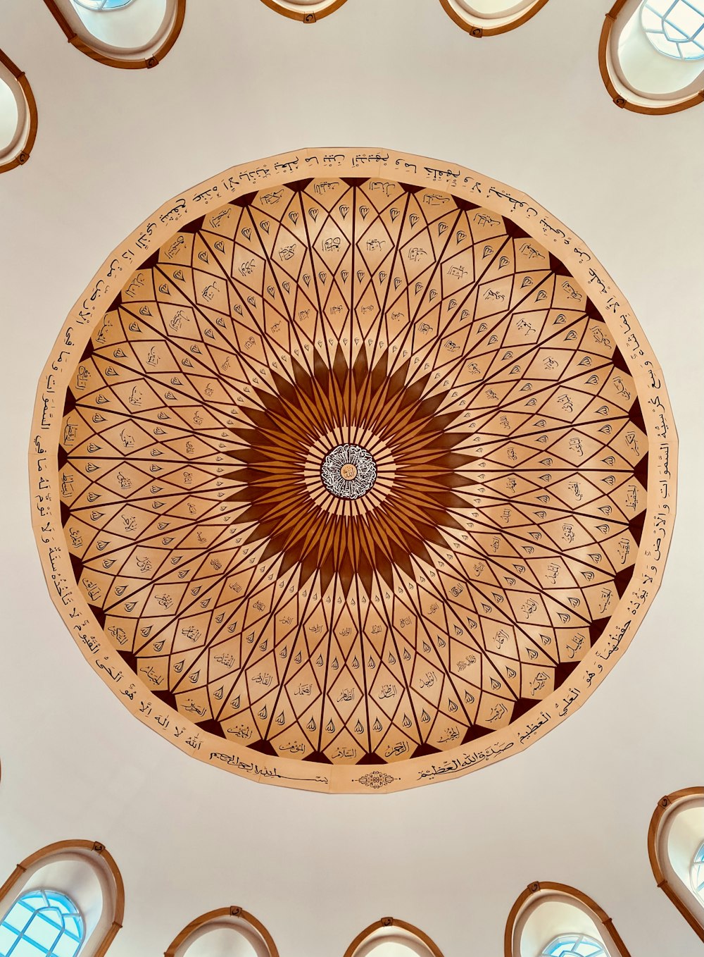 a circular ceiling with a design