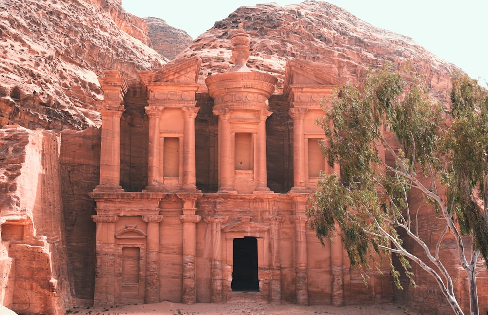 Petra with a mountain in the background