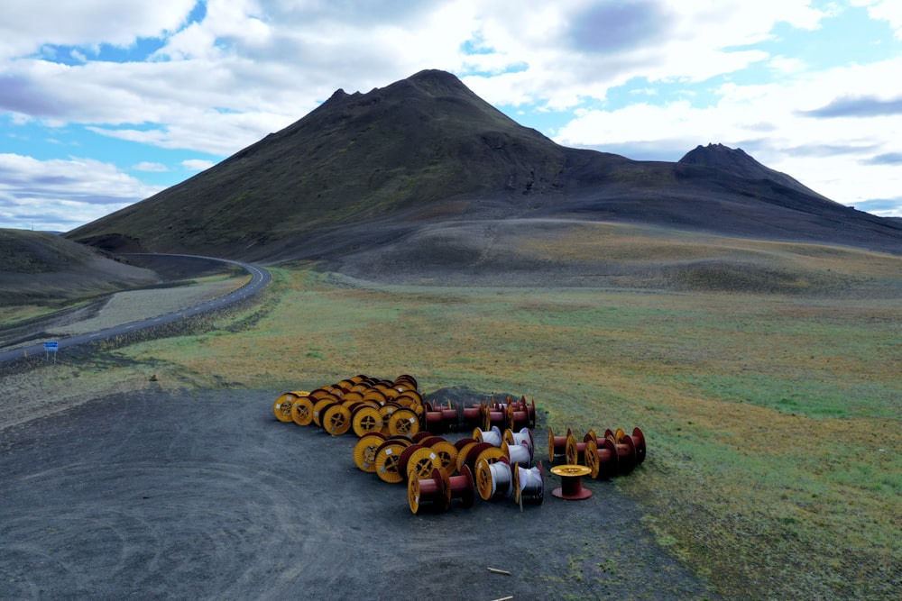 a group of cans on a road