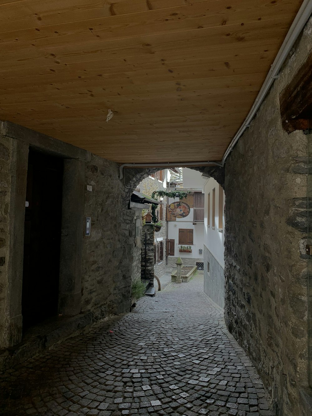 a stone walkway with a stone walkway