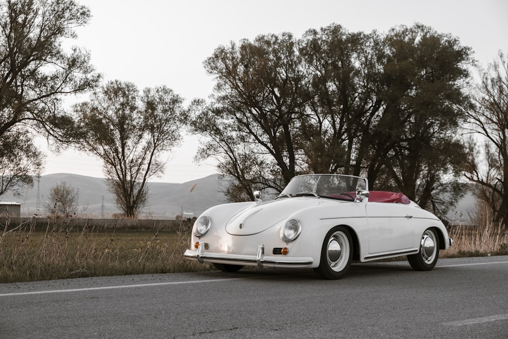 a white car on a road