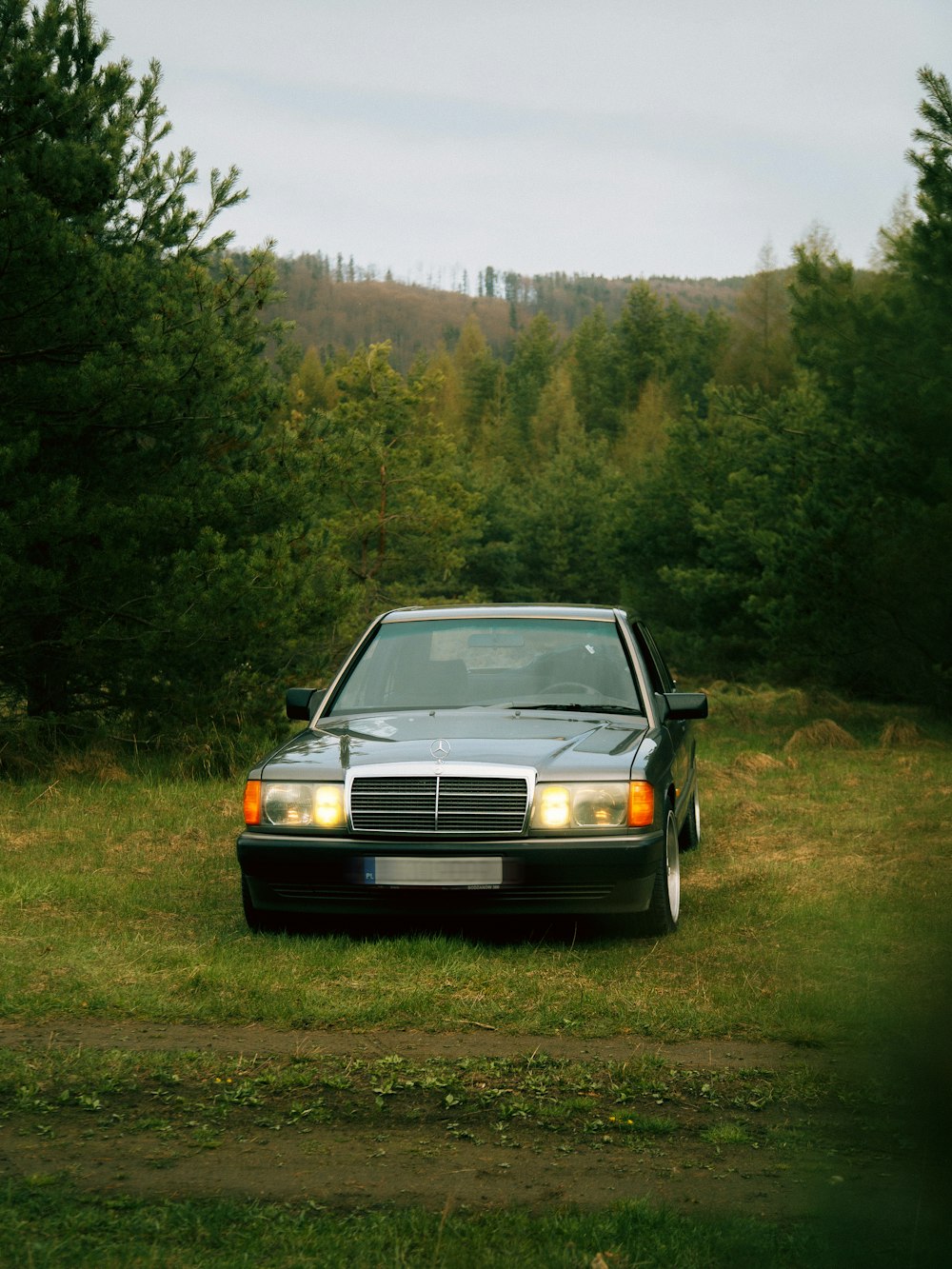 a car parked in a field