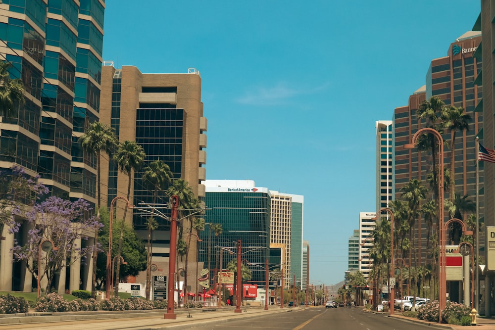 a street with tall buildings on either side of it