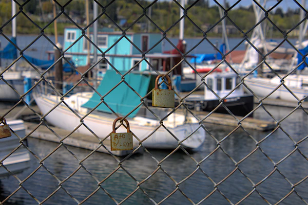 Boats docked at pier