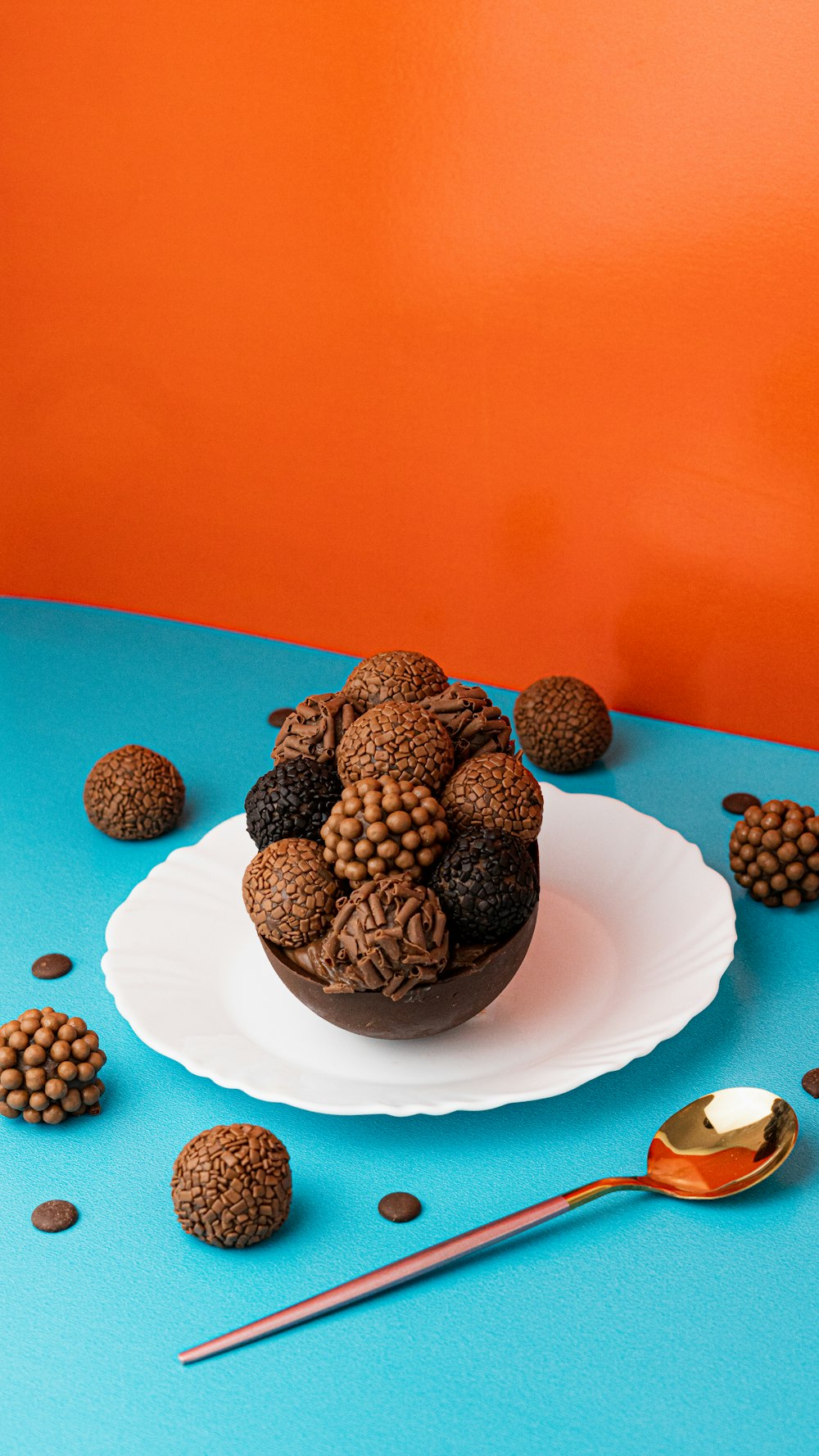 a plate of chocolate balls