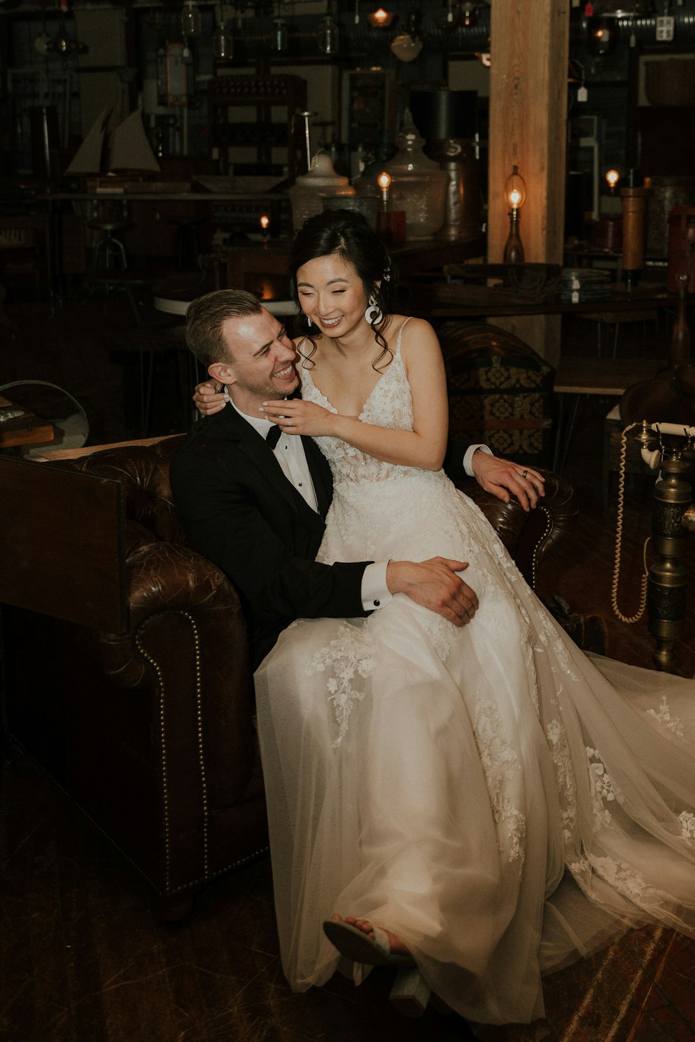 a man and woman in wedding attire