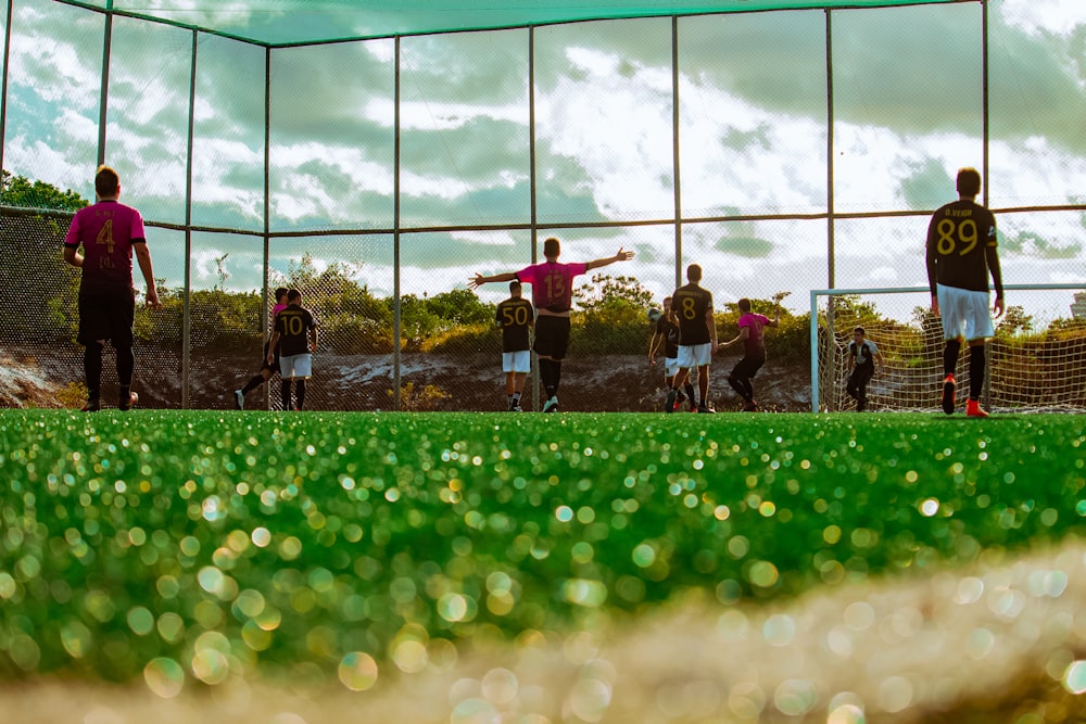 a group of people playing football