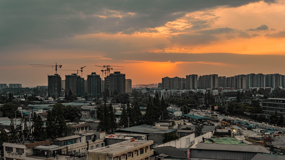 a city with buildings and trees