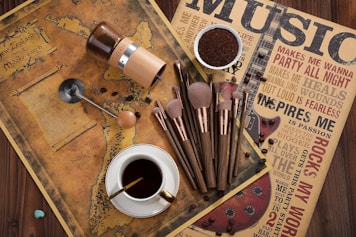 a book with a cup of coffee and spoons on it