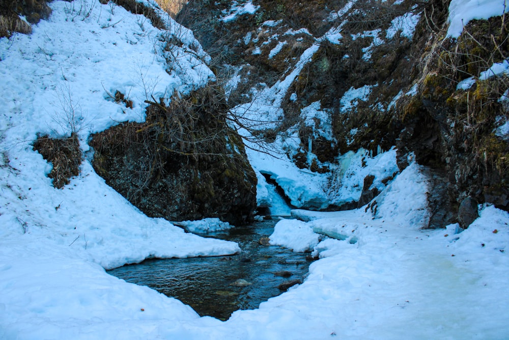 a stream in a snowy place