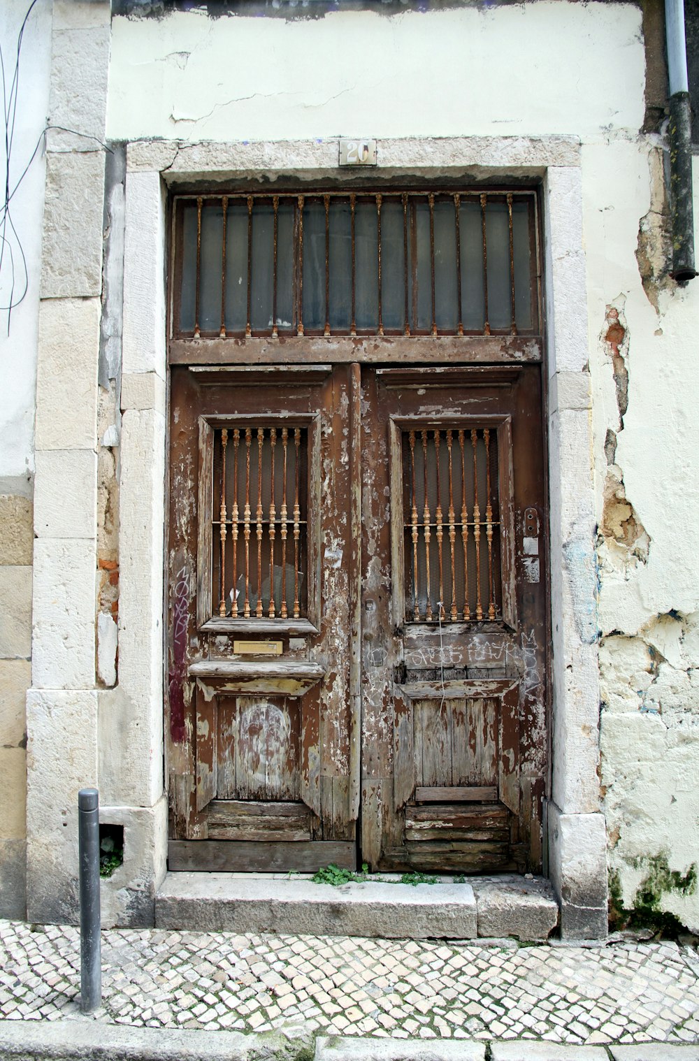 a wooden door on a building