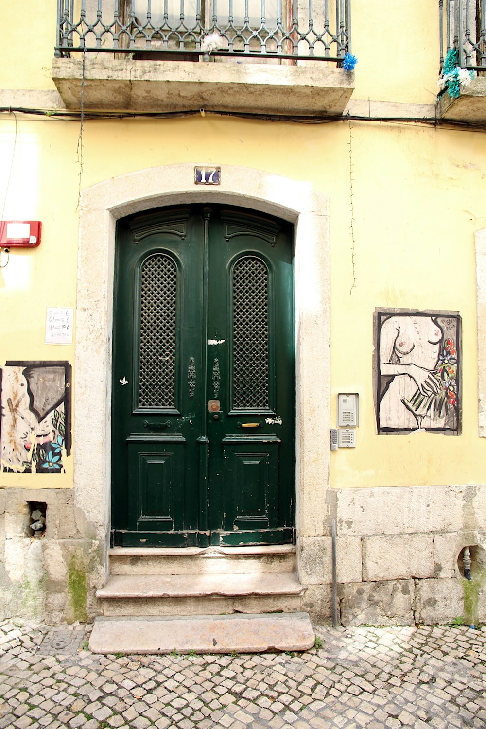 a green door on a building