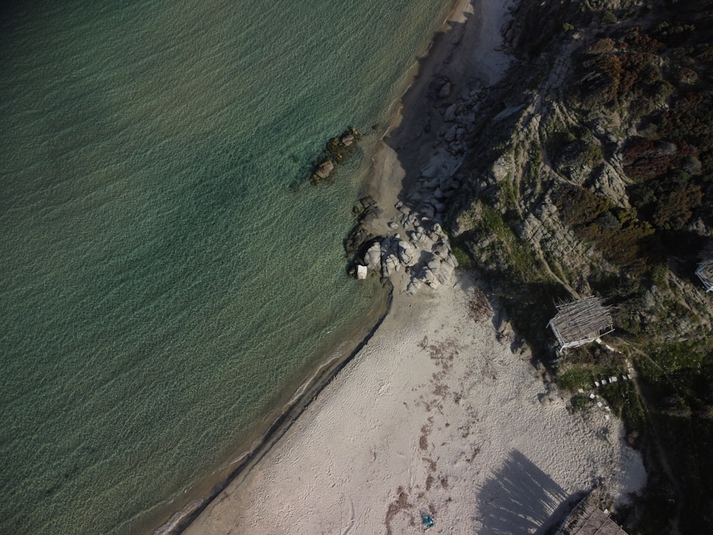 a beach with a body of water