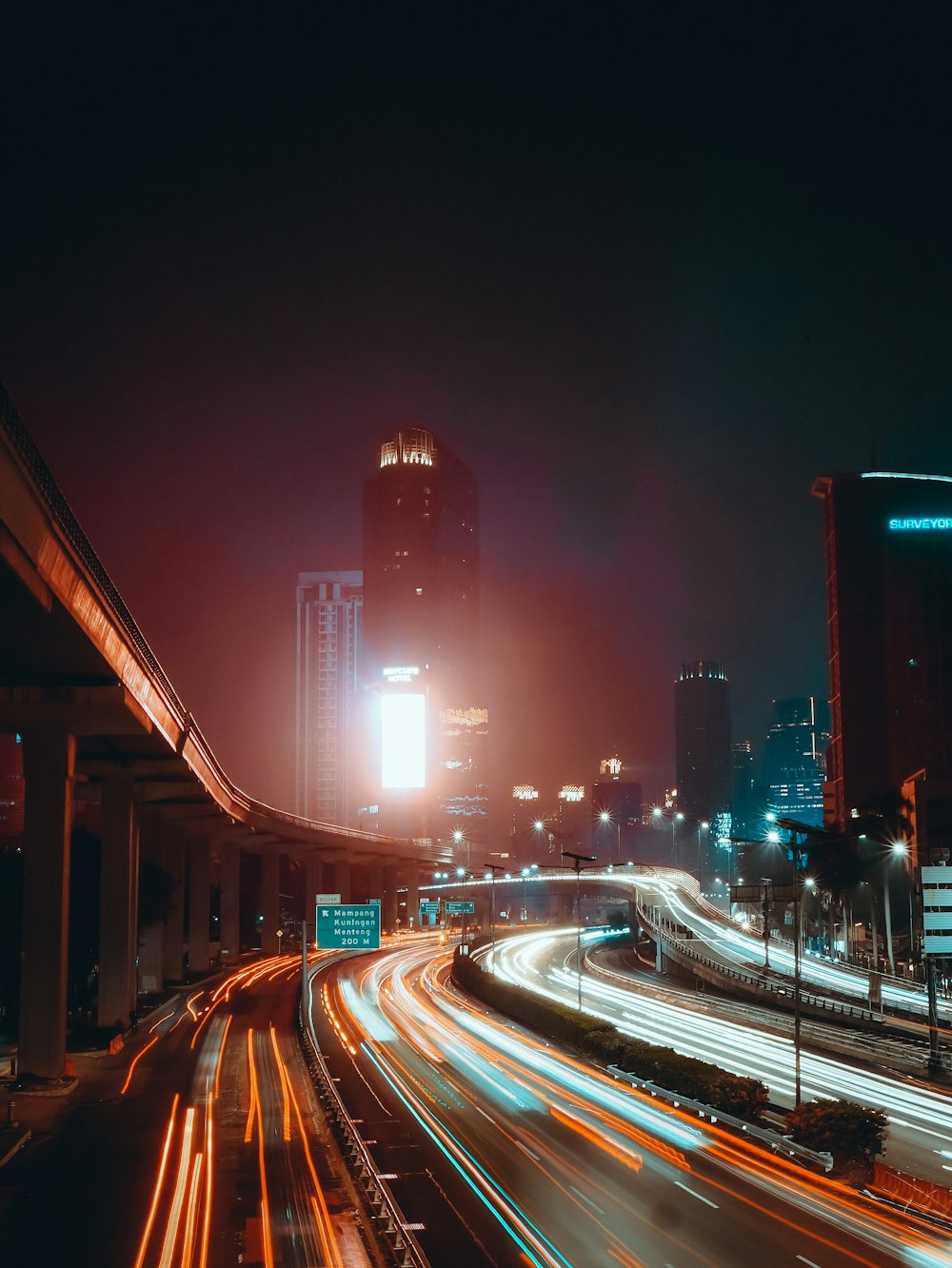 a city skyline at night