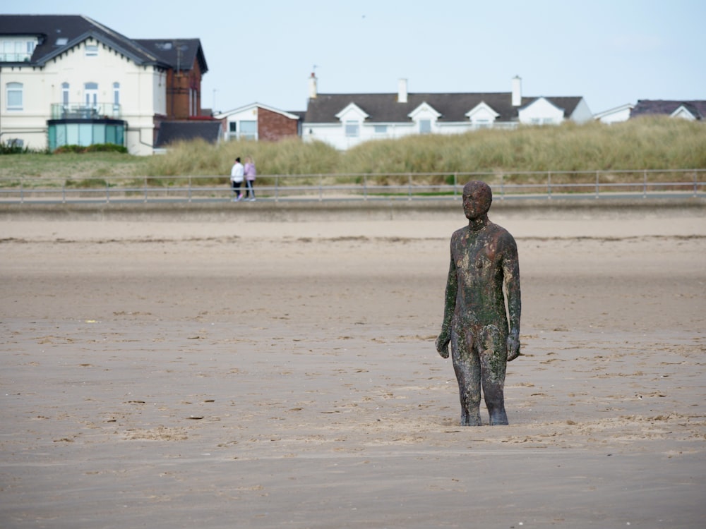 uma estátua de uma pessoa em uma praia