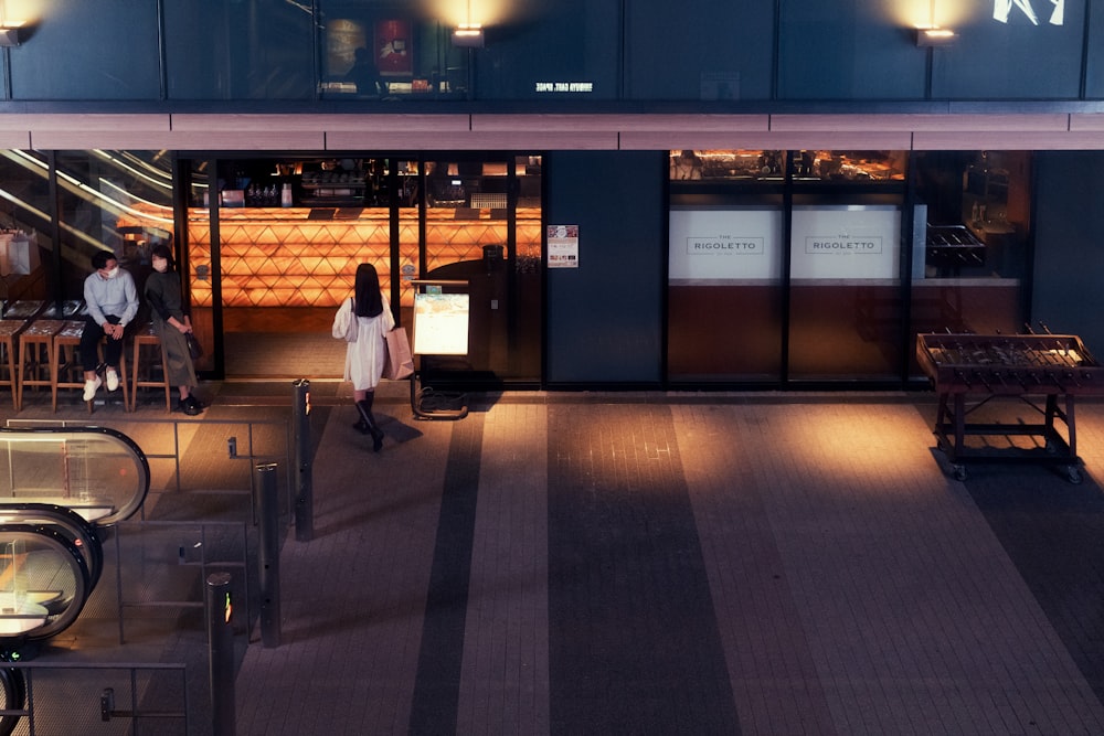 a person walking in a large building