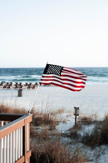 a flag on a beach