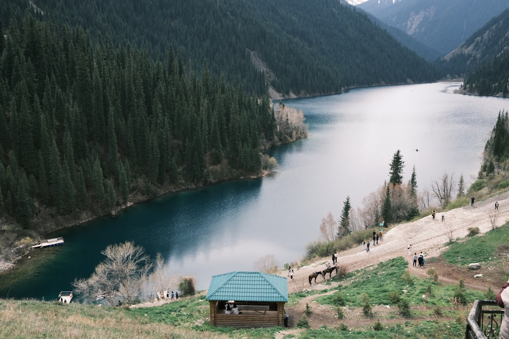 a lake surrounded by mountains