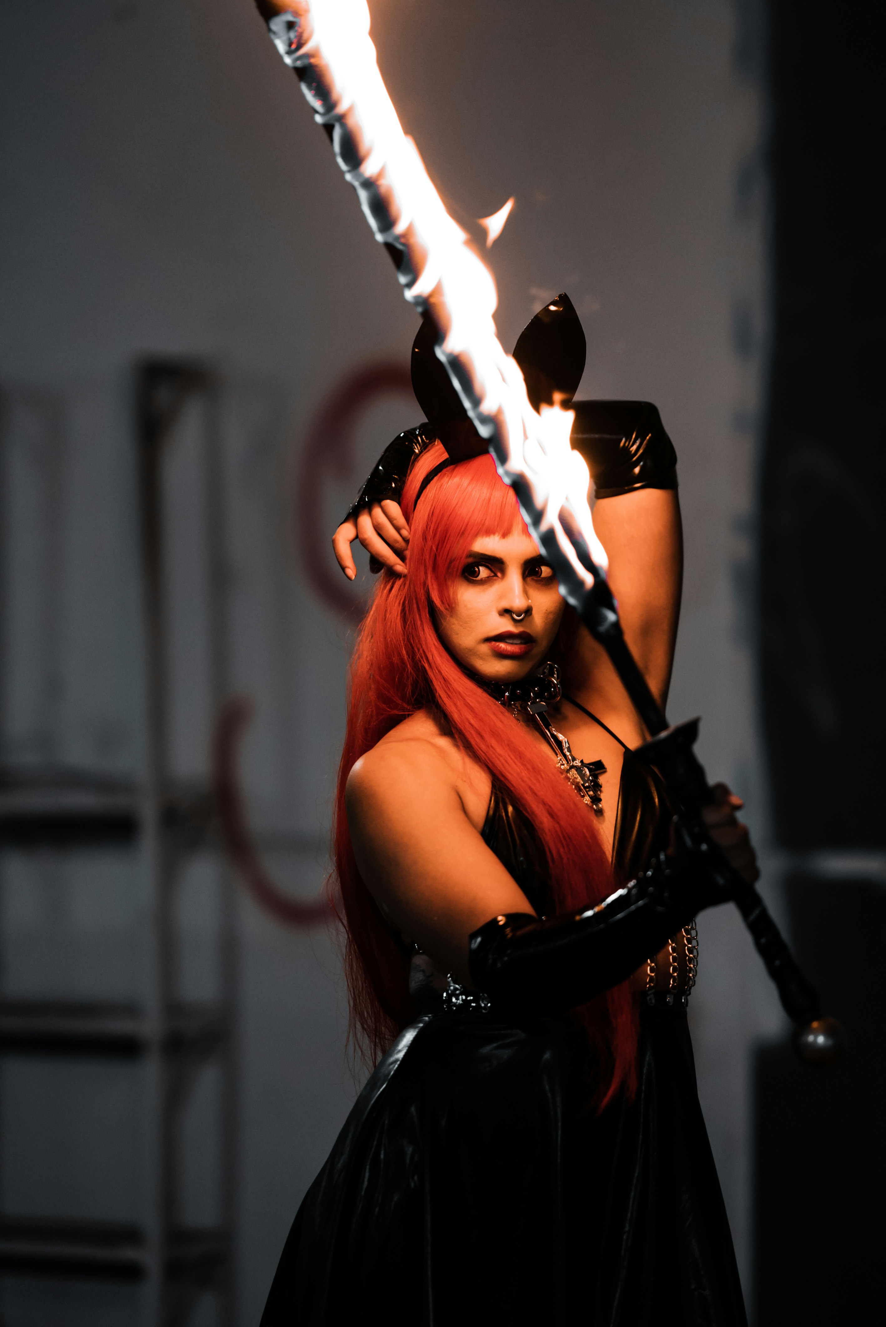 a woman holding a sword