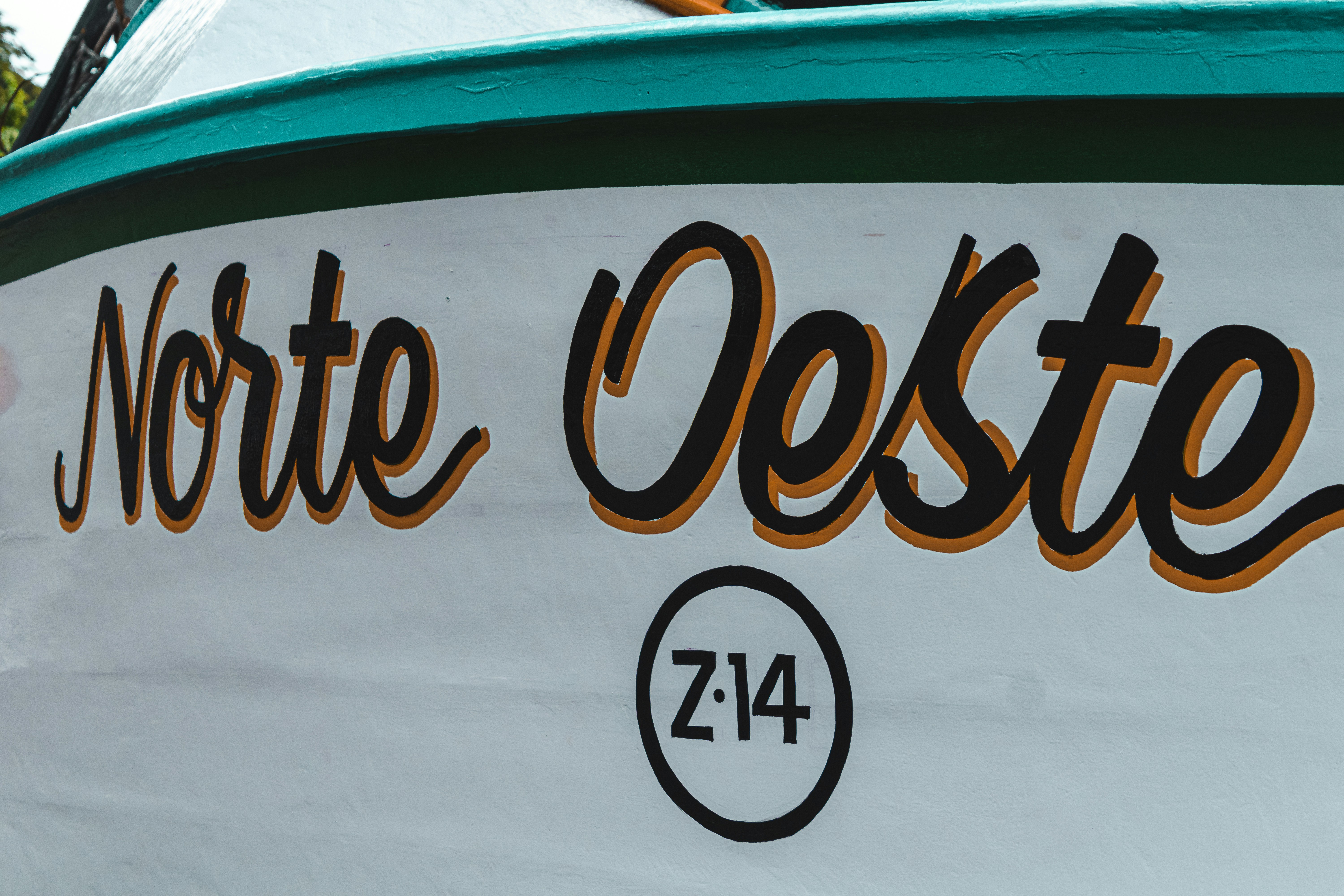 Custom boat name decal close up detail