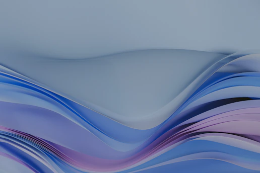 Smooth, flowing wave-like shapes in muted purple, blue, and gray hues create an abstract, calming pattern. The fluid curves seem to overlap seamlessly, evoking a sense of movement and tranquility.