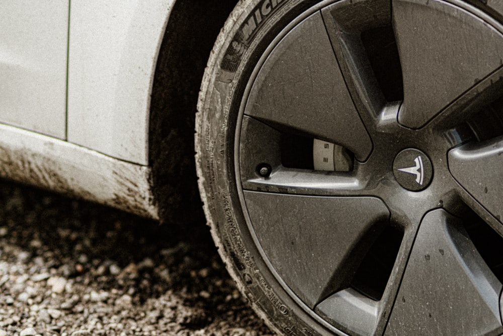 a close up of a car tire