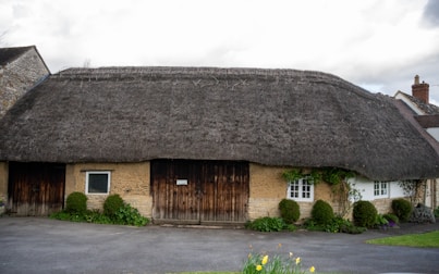 a house with a grass roof
