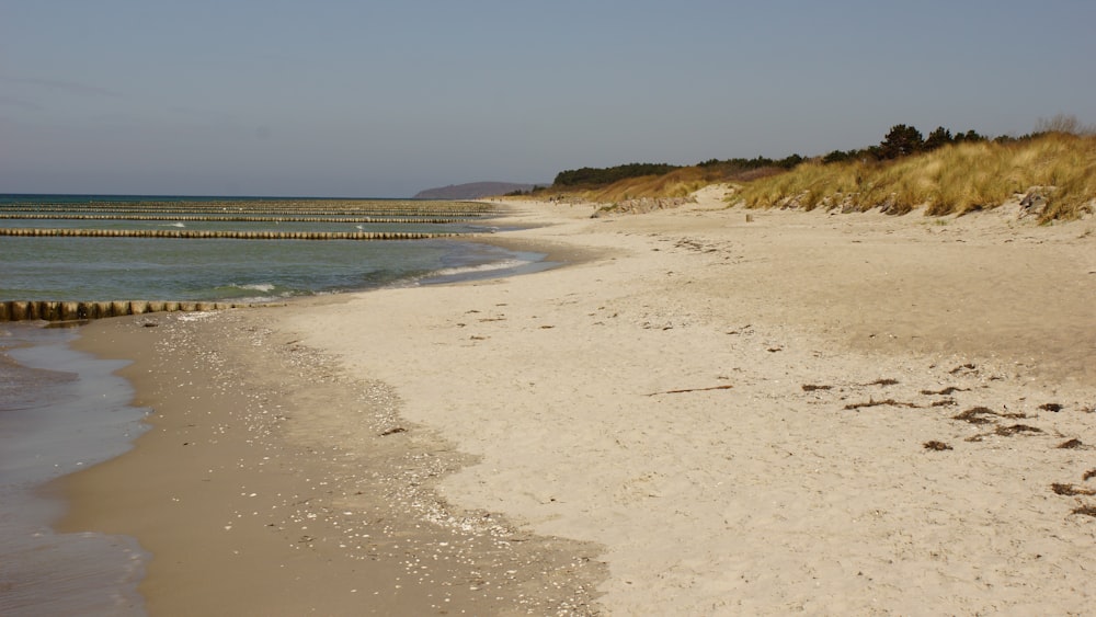 a sandy beach with water and sand