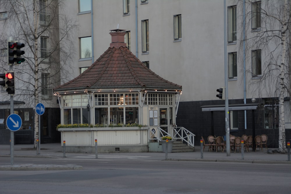 a building with a red roof