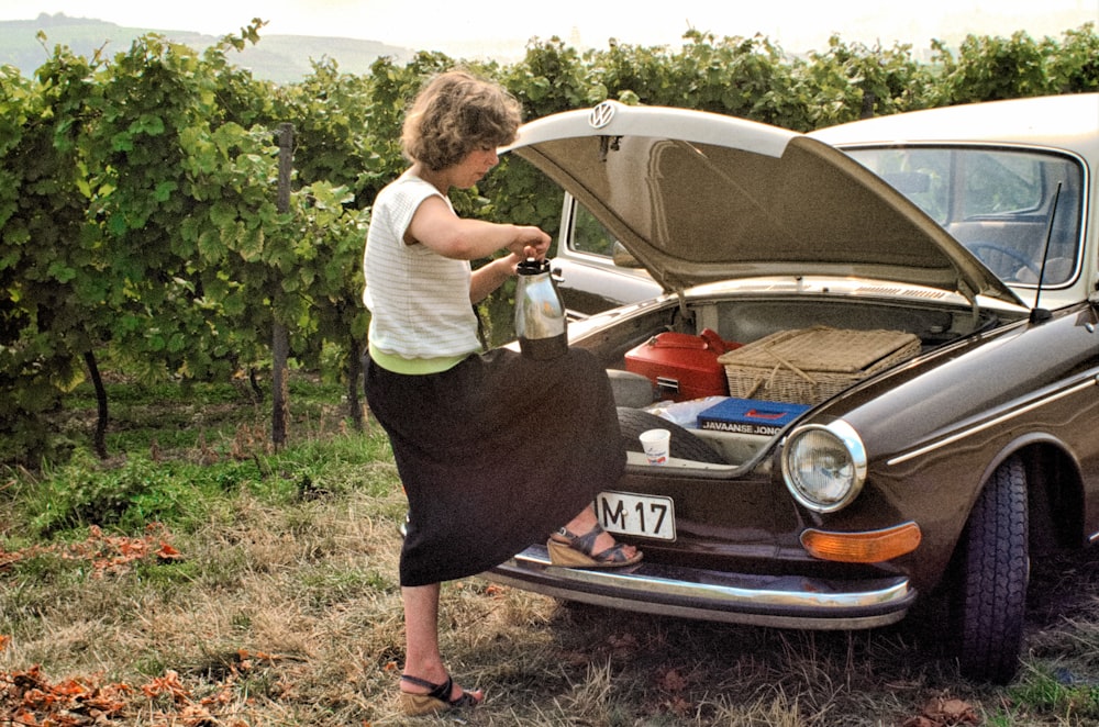 a person washing a car