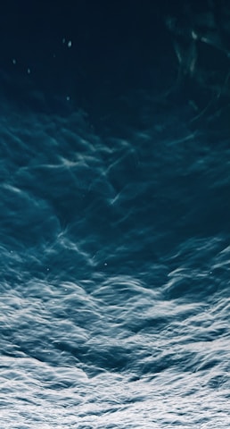 Dark, deep ocean waves ripple and flow with a sense of motion and depth, creating a mesmerizing pattern on the water's surface.