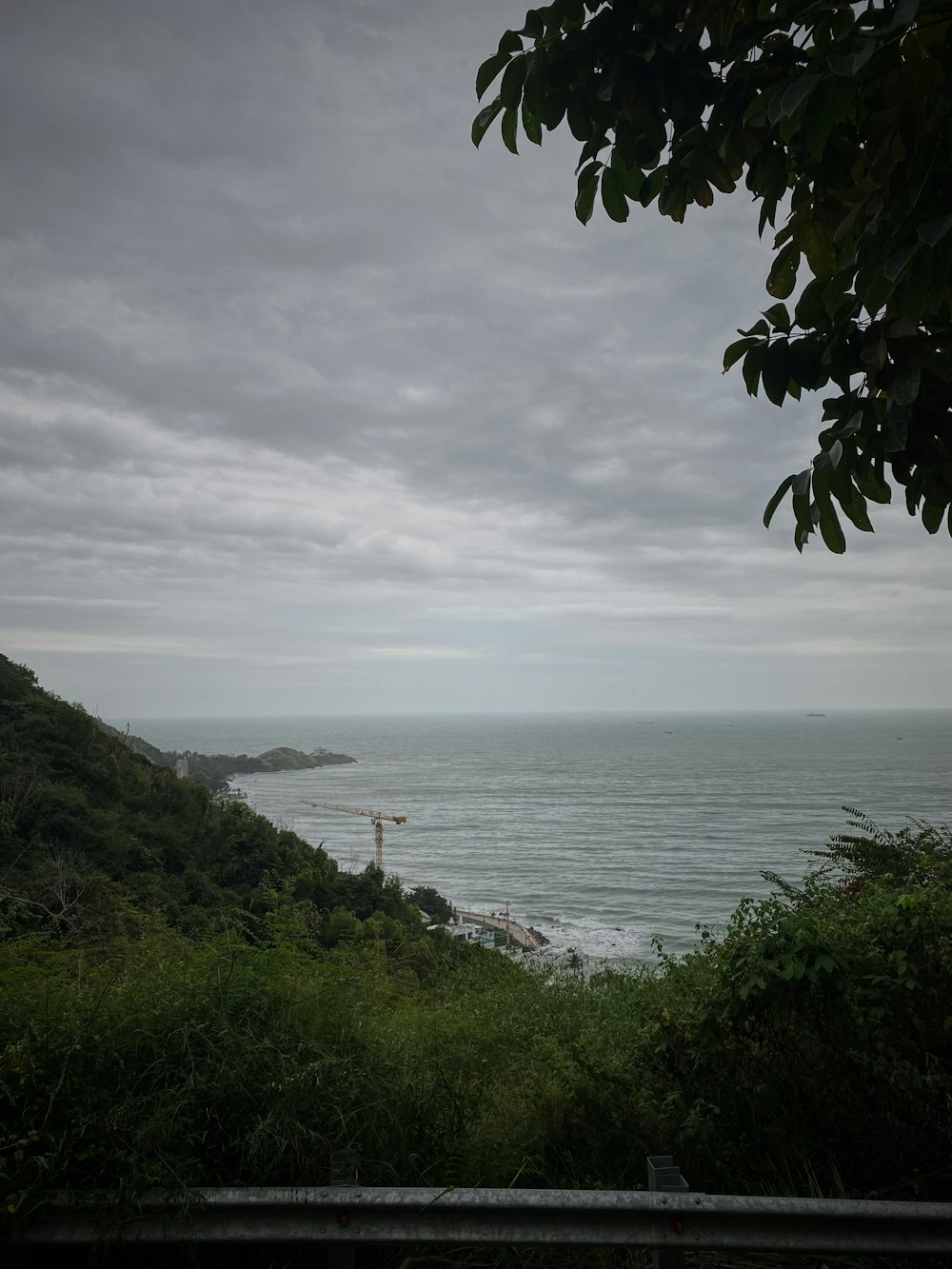 uma vista de uma praia e do oceano