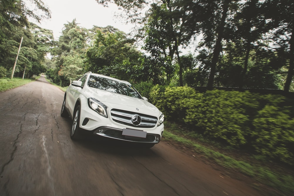 a white car on a road