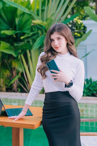 a person standing at a table