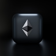 Abstract web3-inspired background with floating crypto tokens and network lines in dark tones.