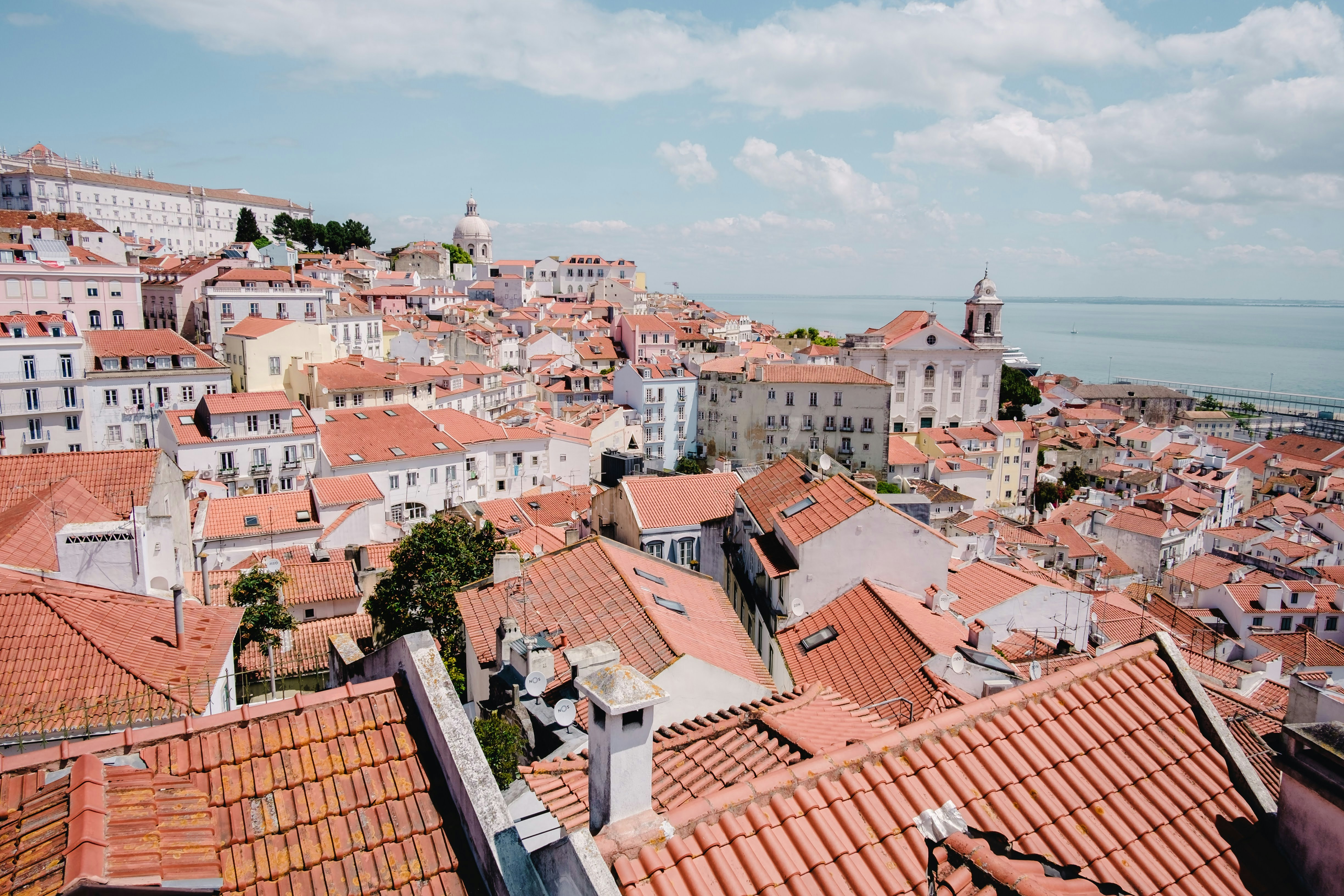 a city with red roofs, 