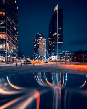 a city skyline at night