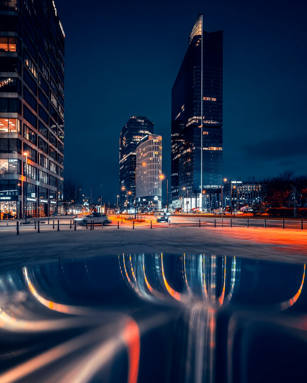 a city skyline at night