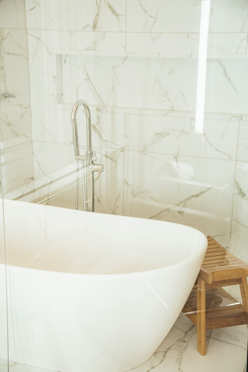 a bathtub in a bathroom