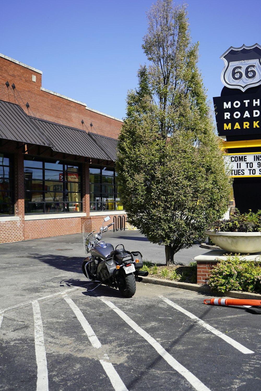 a motorcycle parked in front of a building