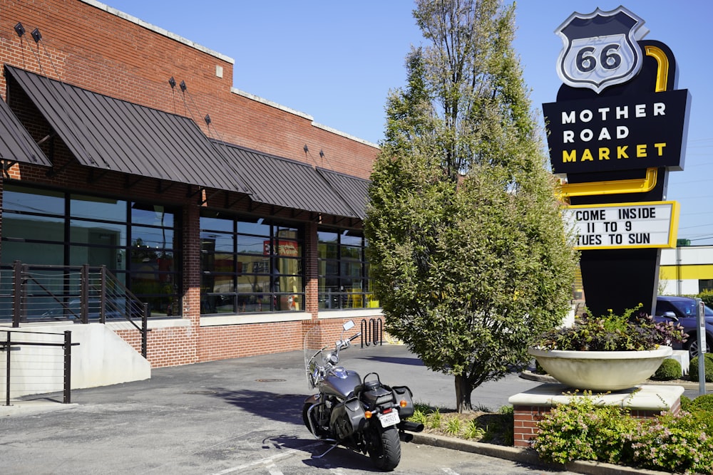 a motorcycle parked outside a building