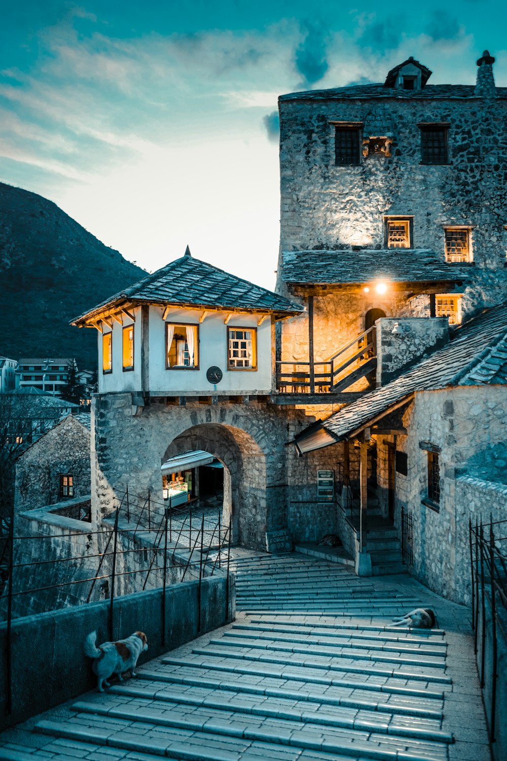 a stone building with a staircase