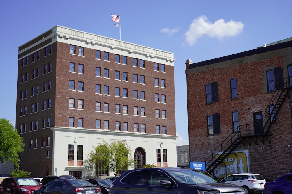 a building with a flag on top