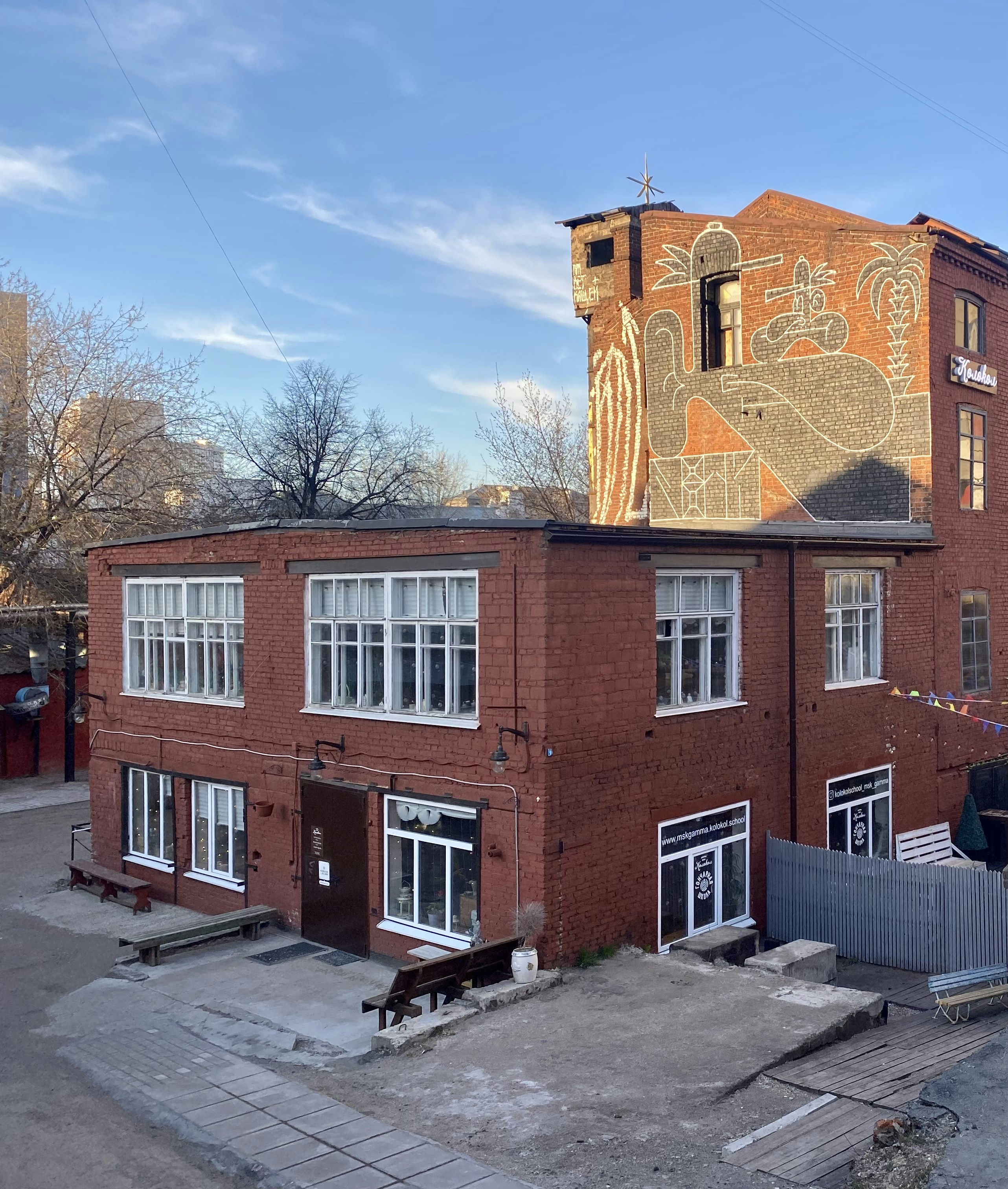 a brick building with a brick tower
