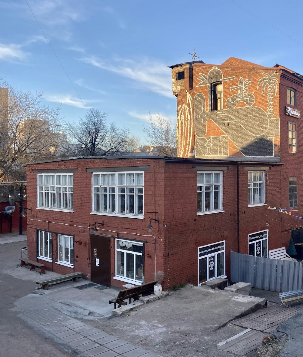 a brick building with a brick tower