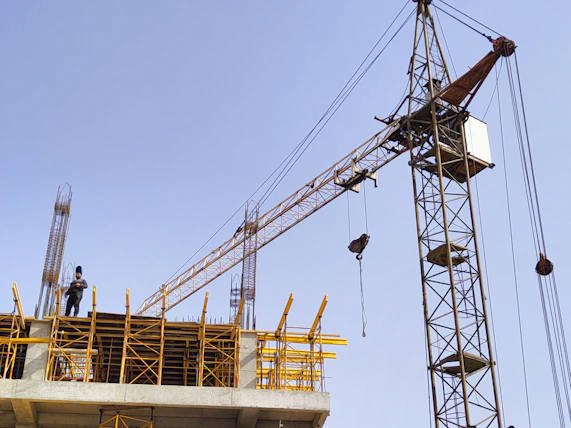 a person standing on a crane
